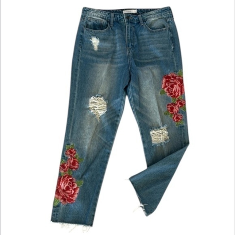 Cello MOM jeans embroidered roses flowers size 11